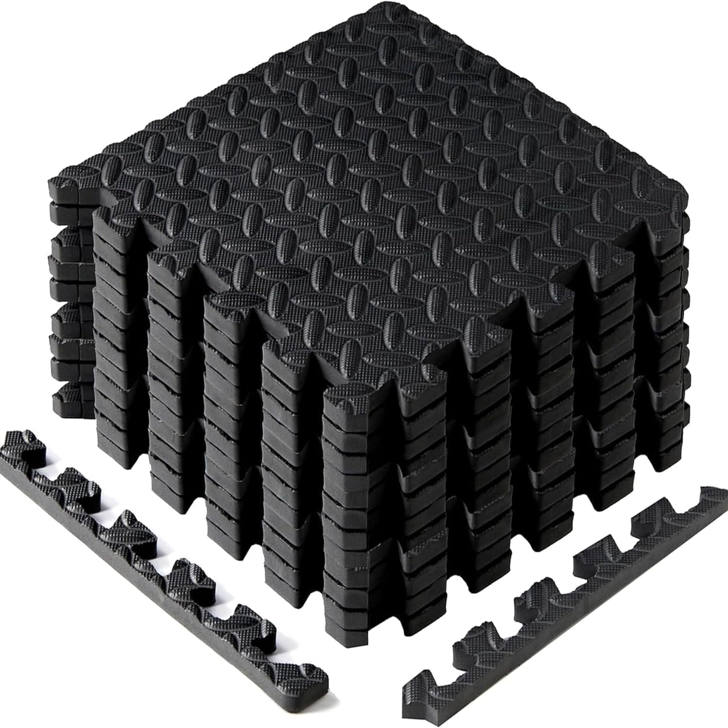 Yes4All EVA Interlocking Mats, Puzzle Floor Tiles, Foam Floor Padding with Border for Furniture, Home Space, Living Room, Garage - Black, 1.02 m2 🍁 All In One Marketplace Canada