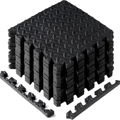 Yes4All EVA Interlocking Mats, Puzzle Floor Tiles, Foam Floor Padding with Border for Furniture, Home Space, Living Room, Garage - Black, 1.02 m2 🍁 All In One Marketplace Canada