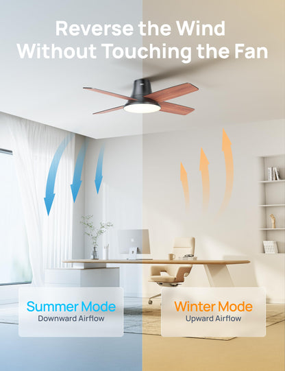 Dreo Ceiling Fans with Lights, 12 Speeds & 3 Fan Modes, Quiet DC Motor, Low Profile Easy to Install, Flush Mount Smart Ceiling Fan with Dimmable LED, 12H Timer for Bedroom, Remote, Black, 44'' DREO