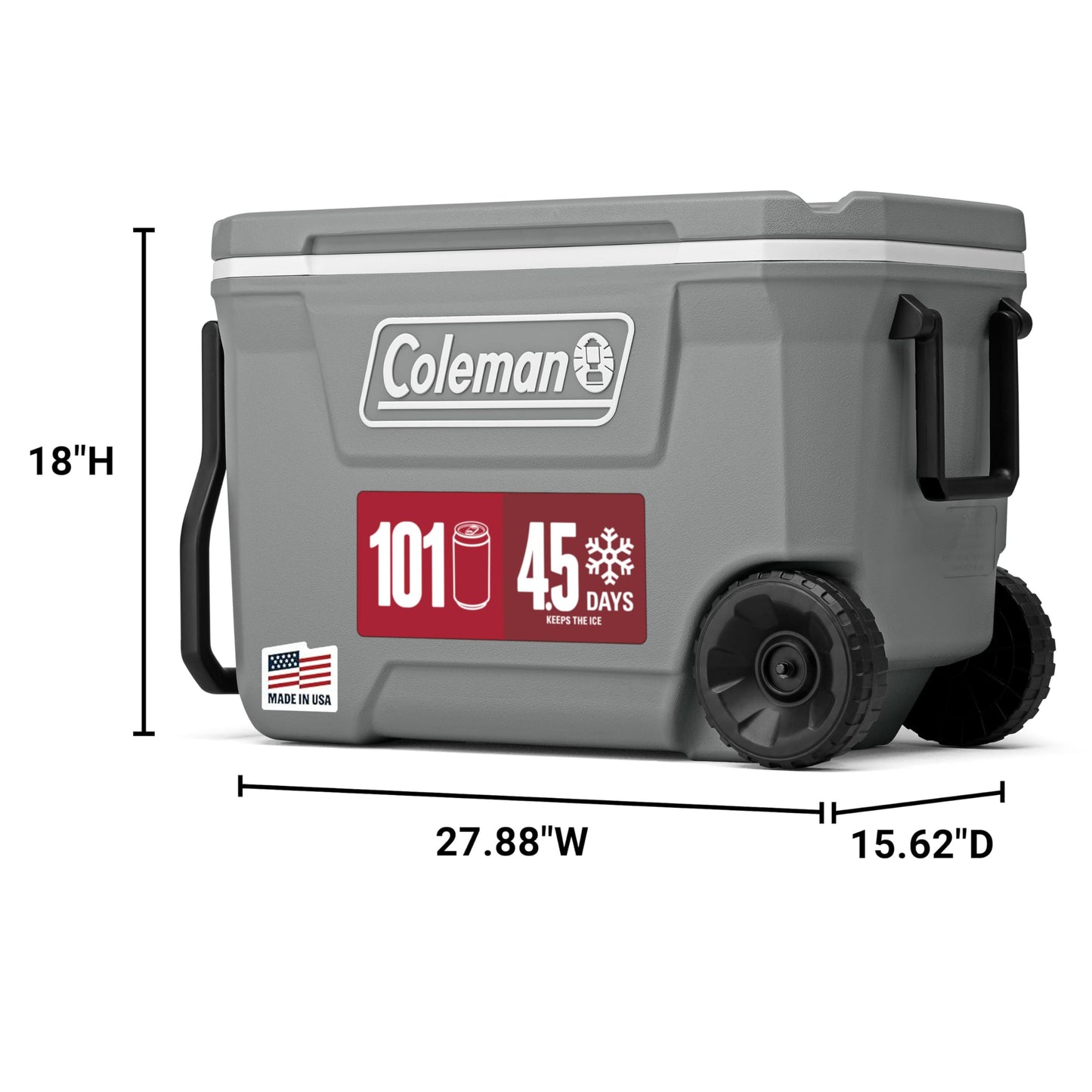 Coleman Classic Series 62-Qt Insulated Portable Cooler w/Heavy Duty Wheels, 58L Leak-Proof Wheeled Cooler w/ 101 Can Capacity, Keeps Ice for up to 5 Days, Great for Beach, Camping, Sports - Available at All In One Marketplace Canada