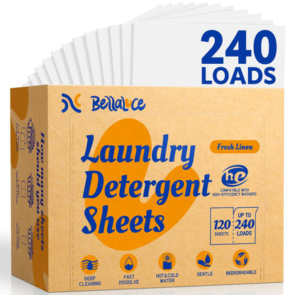 Laundry Detergent Sheets (240 Loads) - Space-Saving, Hypoallergenic,Travel-Friendly,Deep Cleaning, Fresh Linen Scent, Plastic-Free, Eco-Conscious, Paraben-Free, No Mess, Fast Dissolve - Available at All In One Marketplace Canada