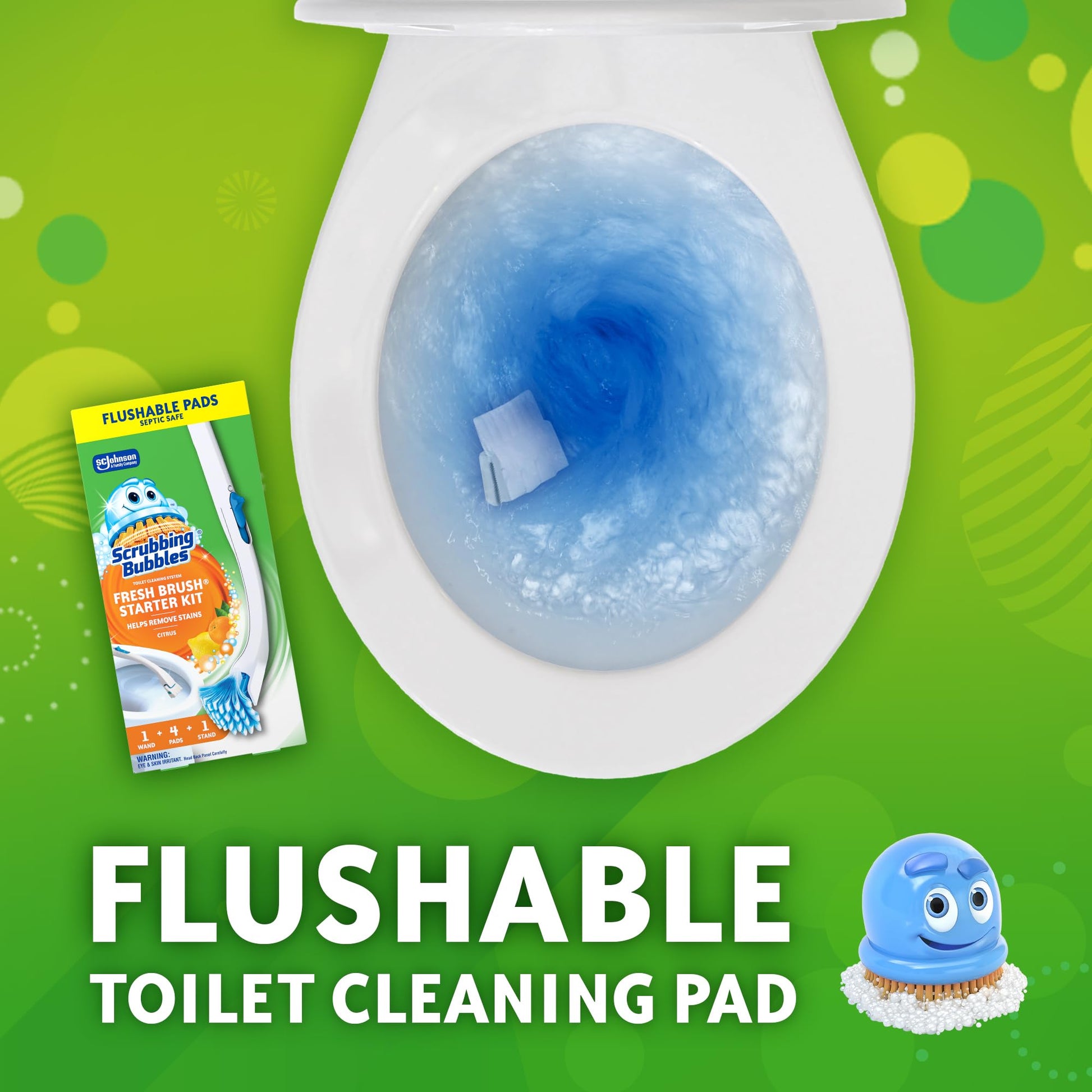 Scrubbing Bubbles Fresh Brush Toilet Bowl Cleaning System Starter Kit, Stain Removing, Citrus Action Scent, Includes: Wand + 4 Refills + 1 Stand - Available at All In One Marketplace Canada