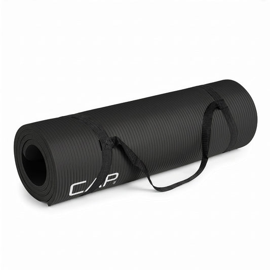 CAP Barbell Yoga Mat 1/2" Thick with Carrying Strap - High Density Exercise Mat for Yoga, Pilates, Stretching, Floor & Fitness Workouts - 68''x24''x1/2" | Black