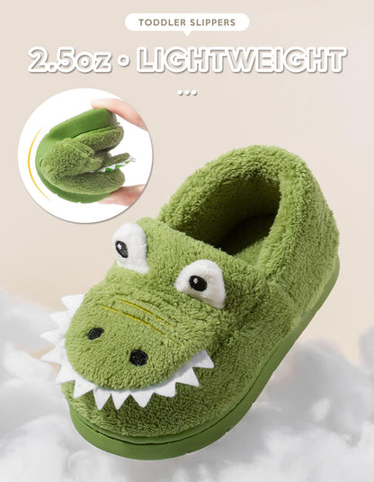 OWIF Toddler Slippers Boys Girls Kids, Dinosaur House Slippers Cute Warm Soft Fuzzy Slippers Non-slip Indoor Children Winter Toddler Shoes 🍁 All In One Marketplace Canada