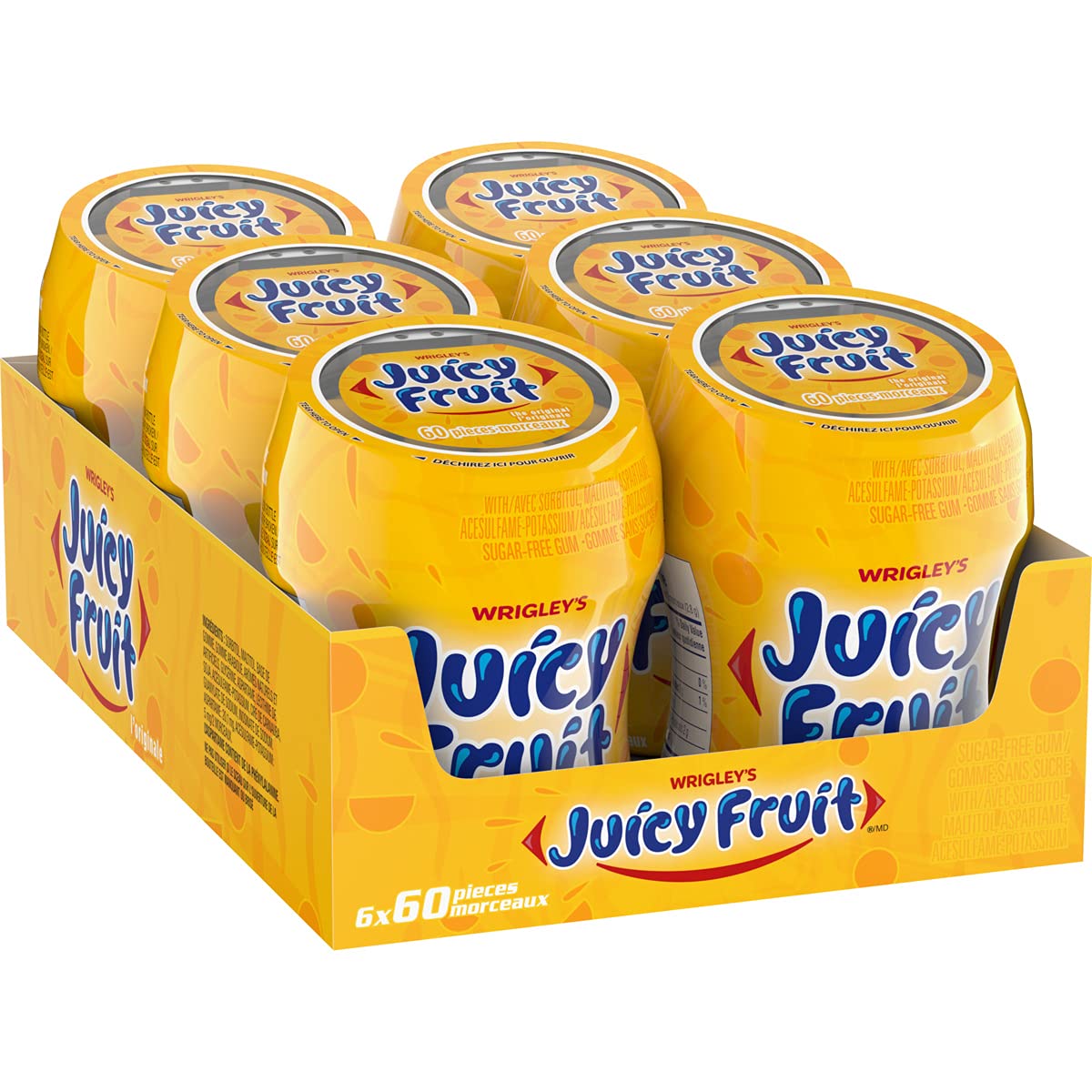 JUICY FRUIT, Fruit Flavoured Chewing Gum, 60 Pieces, 6 Bottles
