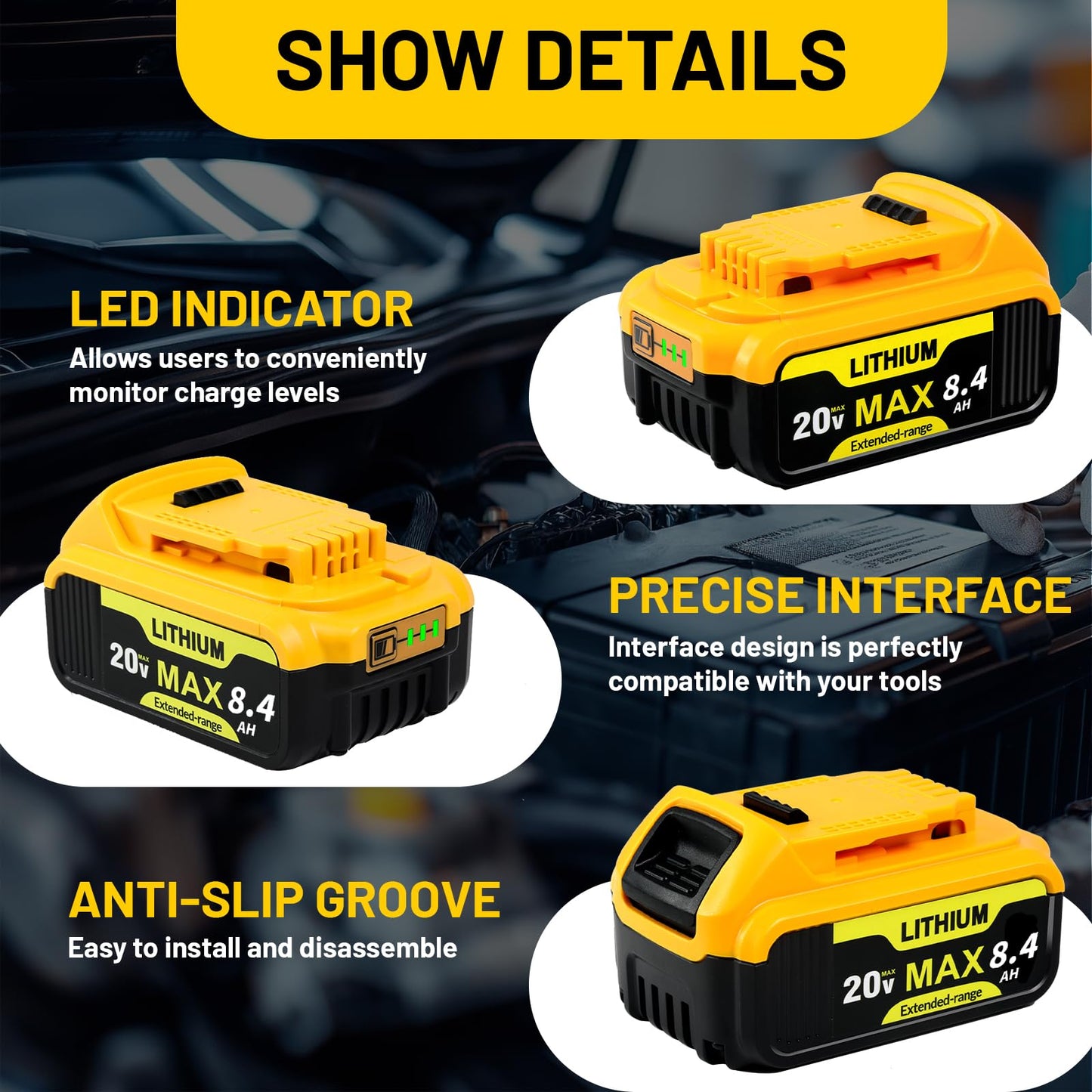 2 Packs 20V Max Battery Replacement for DEWALT 20V Battery Compatible with Dewalt Battery DCB200 DCB205 DCB206 DCB208 DCB180 DCD/DCF/DCG Series Cordless Tools with 3-LED Indicator - Available at All In One Marketplace Canada