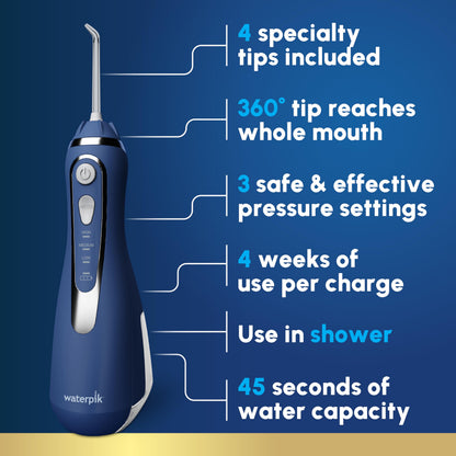 Waterpik Cordless Advanced 2.0 Water Flosser for Teeth, Gums, Braces, Dental Care with Travel Bag & 4 Tips, CDA Validated, Waterproof Rechargeable Handheld, Blue (1 Count) Packaging May Vary - Available at All In One Marketplace Canada