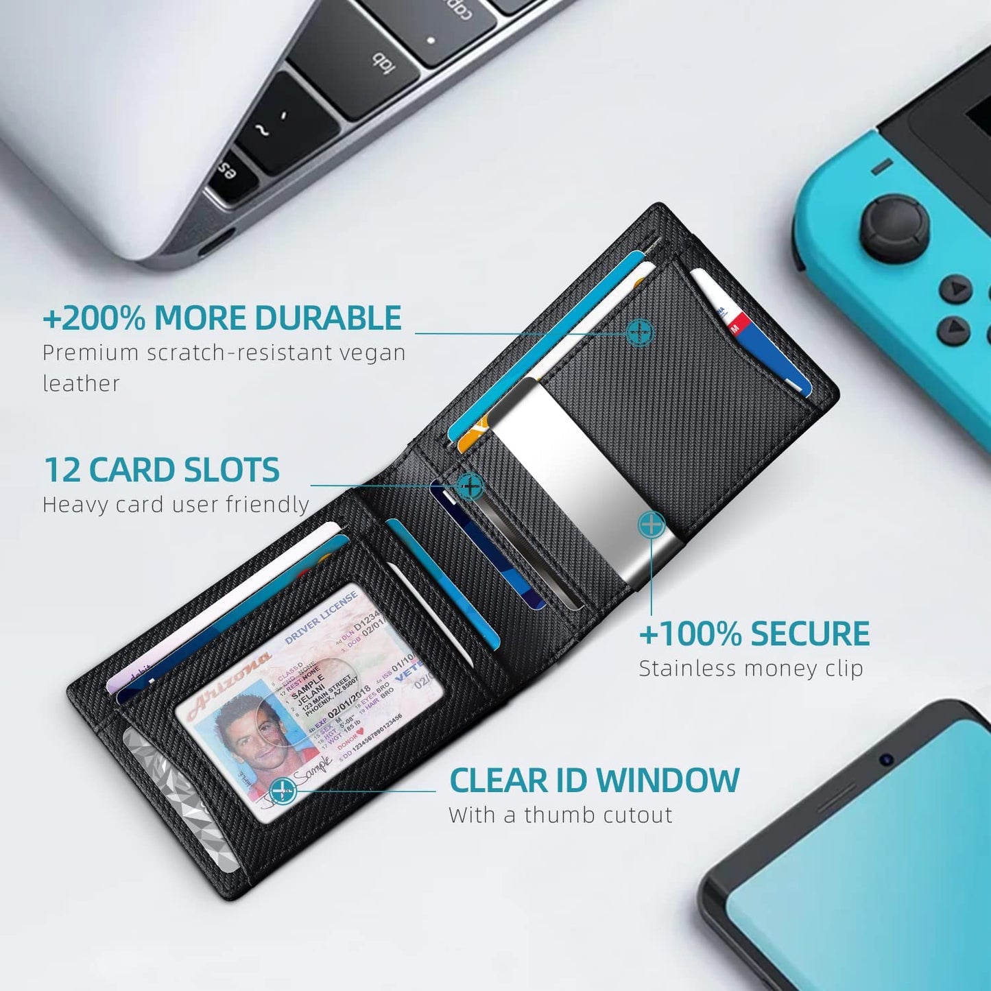 Zitahli Slim RFID Wallets for Men, Money Clip Bifold Leather Wallet Minimalist Mens Wallet with ID Window and 12 Card Slots Gift Box