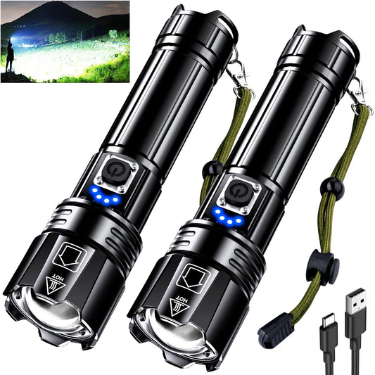 AKNEAR Rechargeable LED Flashlight High Lumens, Super Bright Flashlights with Zoomable & USB C Rechargeable & 5 Light Mode & IPX-7 Waterproof, Powerful Flash Light (2, Standard Display) - Available at All In One Marketplace Canada