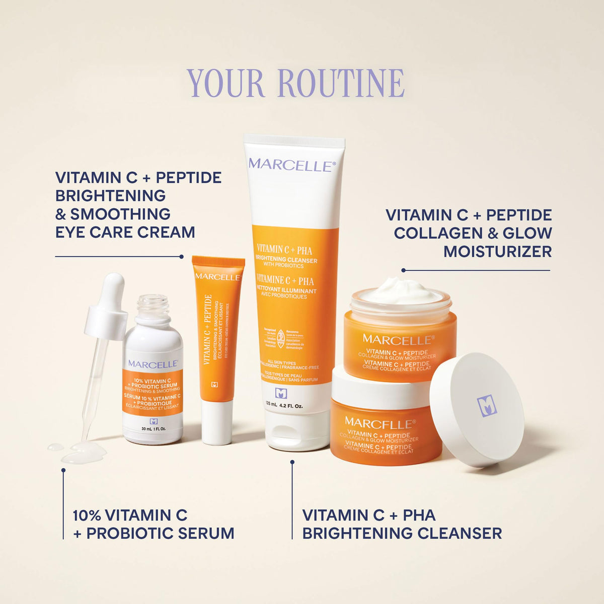 Marcelle Vitamin C + Peptide Collagen & Glow Moisturizer, Day & Night Cream, Brightening & Smoothing, Vegan, Cruelty-Free, Hypoallergenic, Non-Comedogenic, Paraben-Free, Fragrance-Free, 50 mL