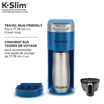 Keurig K-Slim Single Serve K-Cup Pod Coffee Maker in Twilight Blue with Push Button Controls and MultiStream Technology