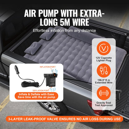 VEVOR Truck Bed Air Mattress, for 6-6.5 ft Full Size Truck Beds, Inflatable Air Mattress Camping Bed with 12V Air Pump 2 Pillows, Carry Bag, for Chevrolet Silverado, Dodge Ram, Ford 150/250/350 VEVOR