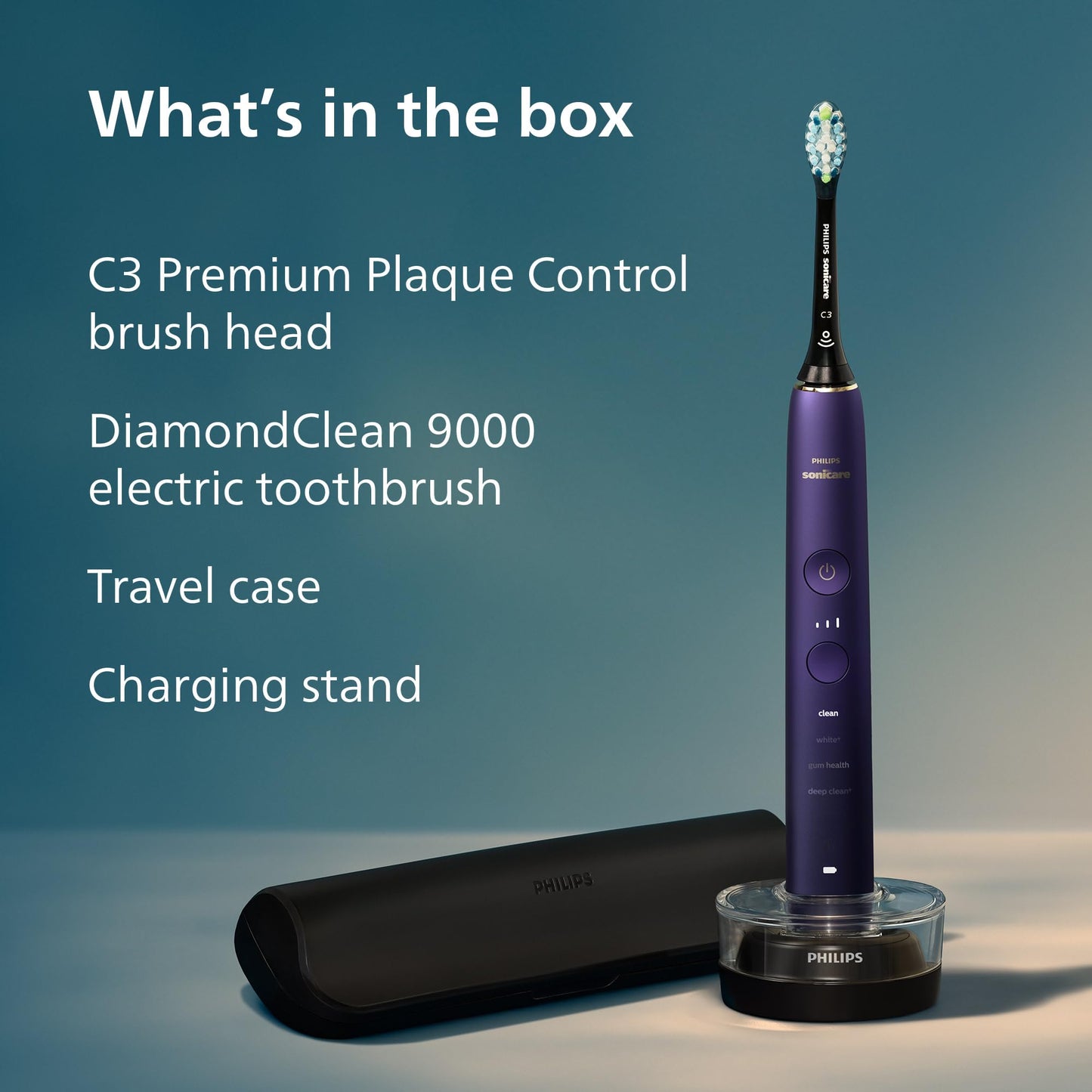 Philips Sonicare DiamondClean 9000 Electric Toothbrush - Sonic Toothbrush with App, Pressure Sensor, 12 Brushing Settings, Replacement Reminder, Charging Stand, Travel Case, Amethyst, HX9911/91