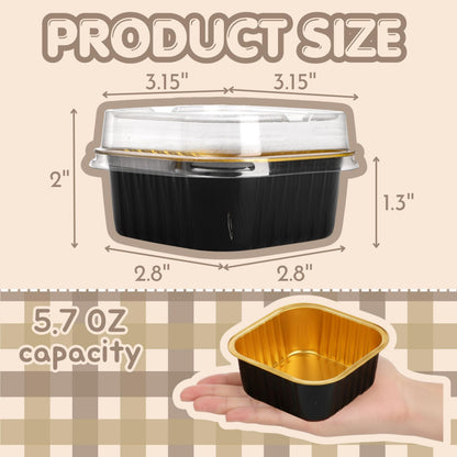 ZEAYEA 100 Pieces Aluminum Foil Baking Cups with Lids, 5.7 oz Disposable Ramekins Cupcake Containers, Square Cupcake Muffin Liners Cups for Party Mother's Day Wedding Christmas Birthday 🍁 All In One Marketplace Canada