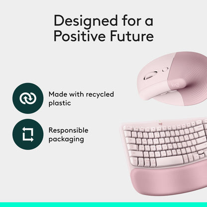 Logitech Wave Keys & Lift Vertical Mouse Ergonomic Wireless Combo - Rose