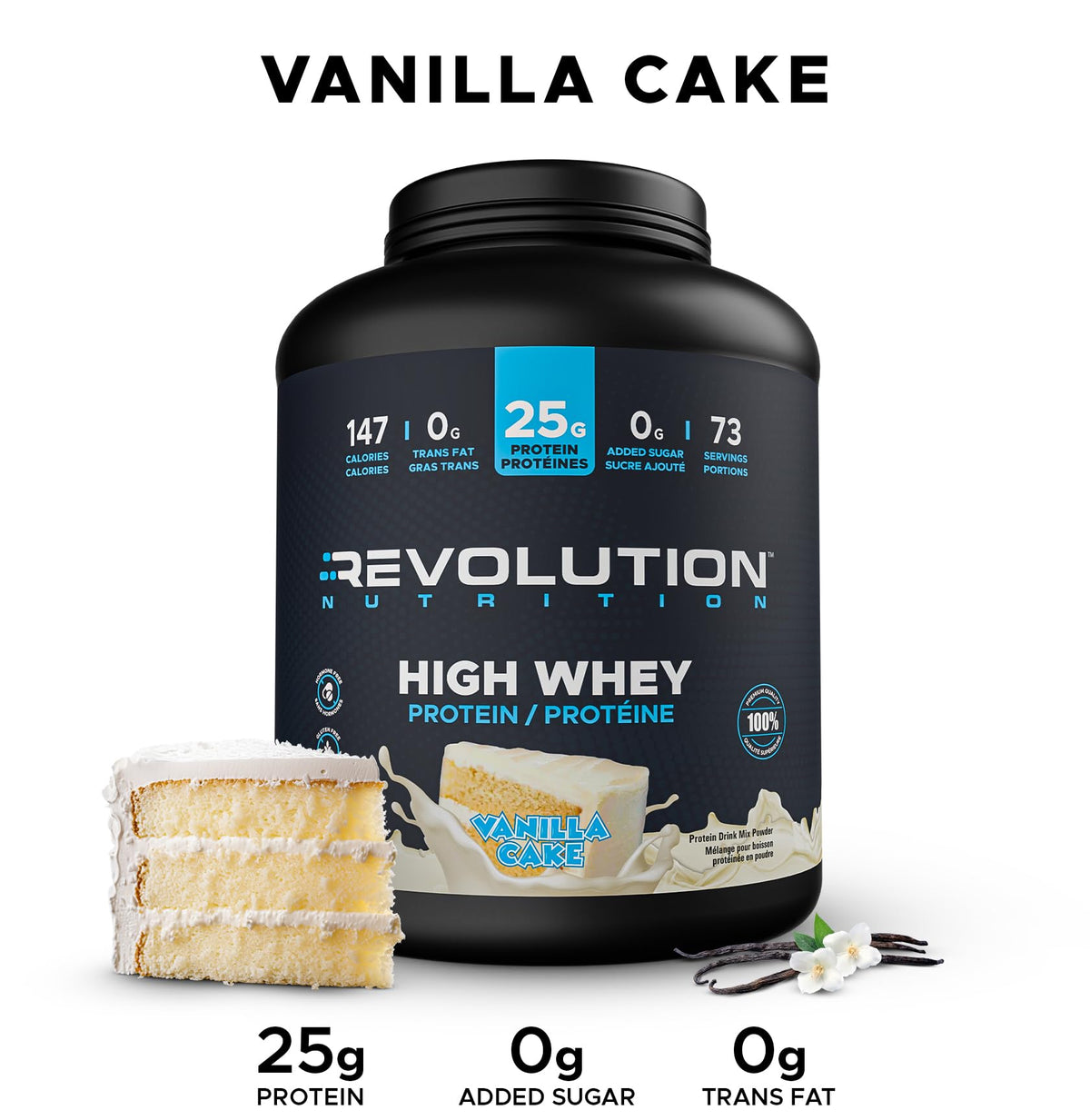 Revolution Nutrition, High Whey, Protein Powder 6LB, Whey Protein, Gluten Free, 25g of Protein Per Scoop, 2.7kg, 73 Servings (Vanilla Cake, 6 Pound) 🍁 All In One Marketplace Canada
