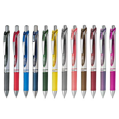 Pentel EnerGel Retractable Liquid Gel Rollerball, 0.7mm Medium Point, 12 Colours Assorted, Box of 12