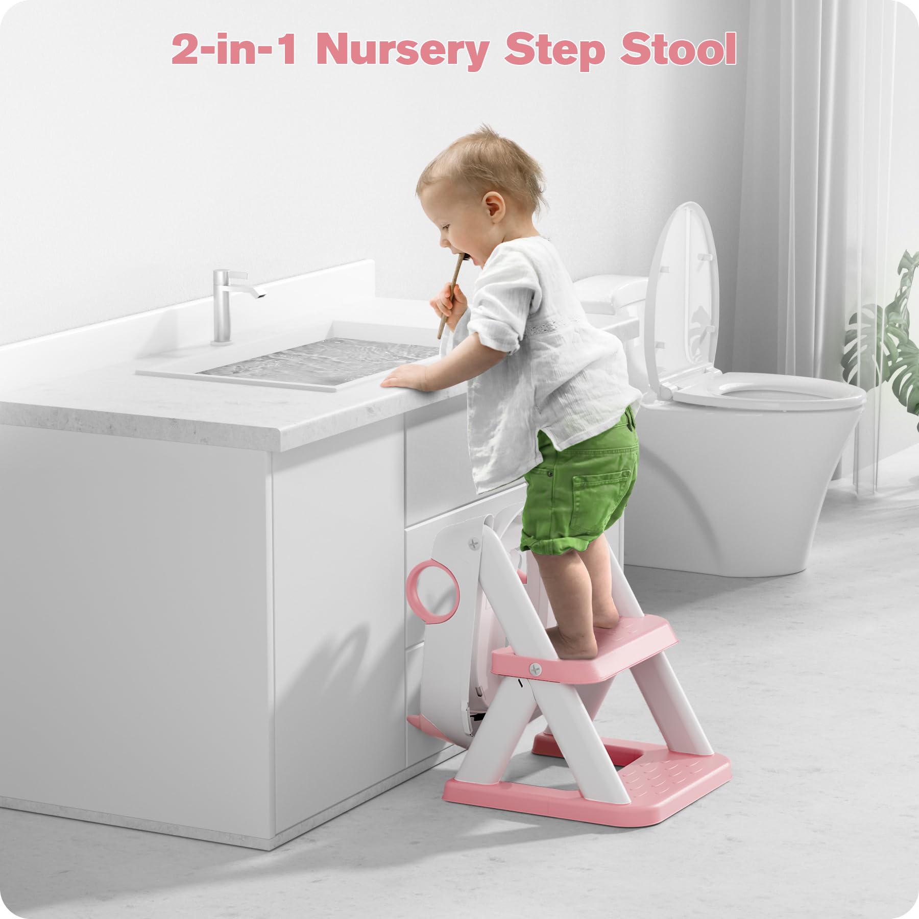 Rabb 1st Potty Training Seat, Upgrade Toddler Toilet Seat for Kids Boys Girls, 2 in 1 Potty Training Toilet for Kids, Splash Guard Anti-Slip Pad Step Stool (Pink)