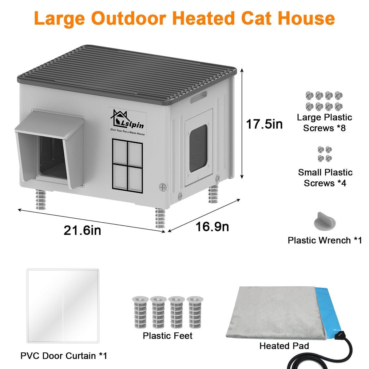Large Heated Cat House for Outside Cats Winter,Weatherproof & Insulated Feral Cat House with Escape Door, Outdoor Indoor Cat Shelter with Heating Pad 21.6×16.9×17.5 🍁 All In One Marketplace Canada