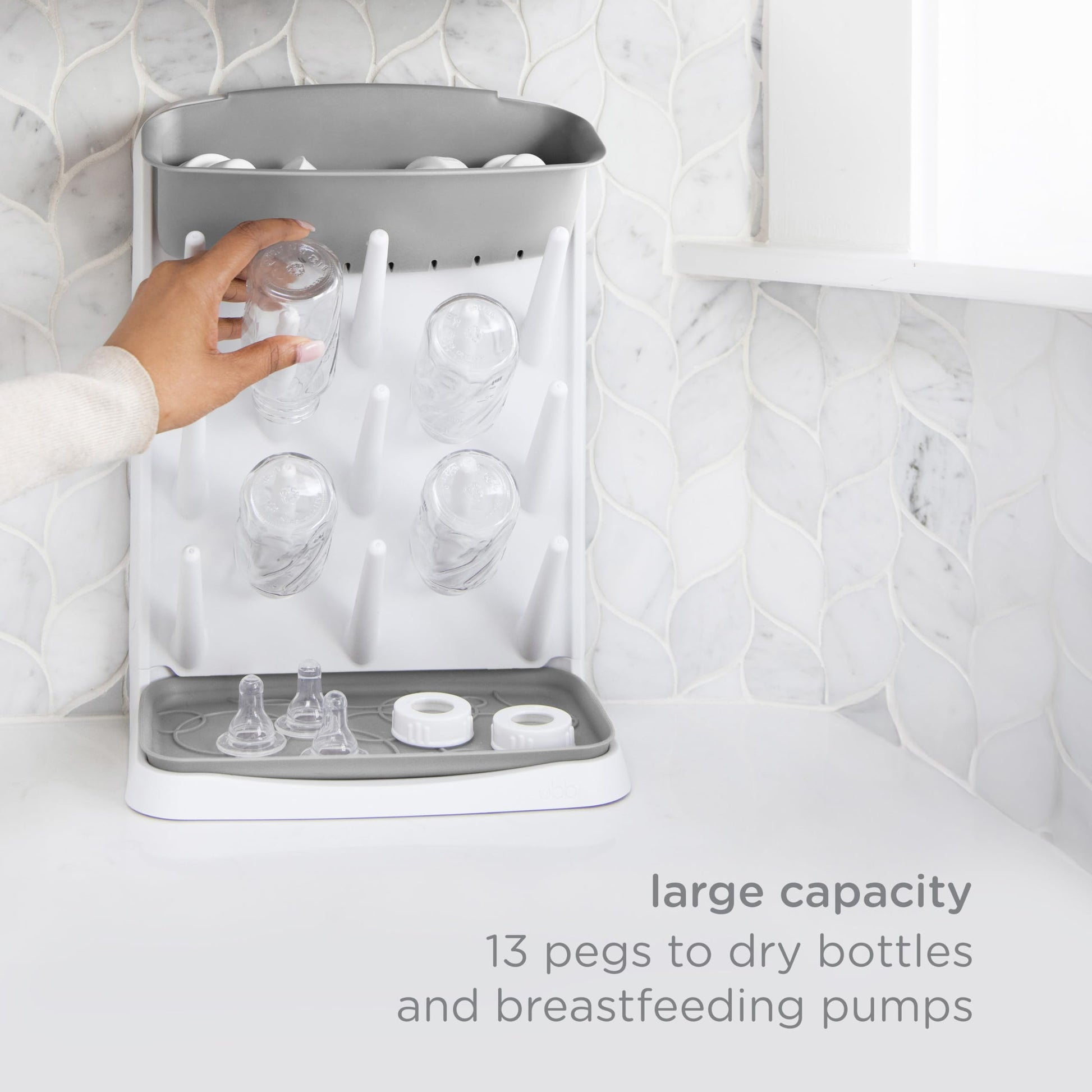 Ubbi Vertical Baby Bottle Drying Rack, Countertop Drying Rack Baby Accessory, Grey Ubbi