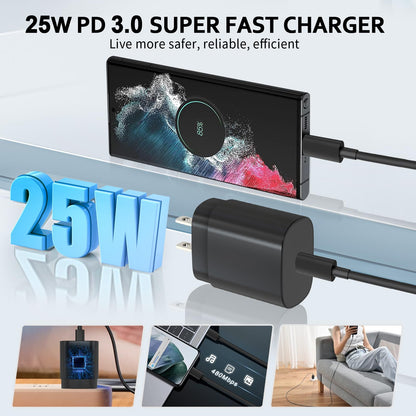 USB C Charger,2 Pack 25W USB C Fast Charger Super Fast Charging with 6FT USB C Cable Compatible with Samsung Galaxy S24 Ultra/S24 Plus/S24/S23/S22/S21/S20 Android Charger and More - Available at All In One Marketplace Canada