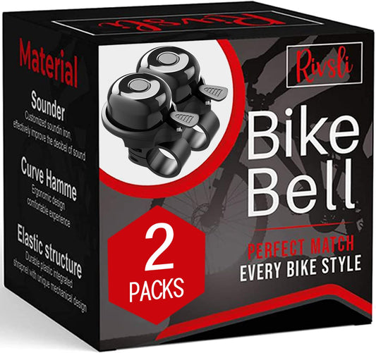 2 Pack Classic Bike Bell, Bicycle Bell | Loud Crisp Clear Sound for City Commuting & Mountain Bikes, BMX Bike, Sports Bike, Durable & Easy-Thumb Hit for Adults Kids, Right Hand/Left Hand Use - Black