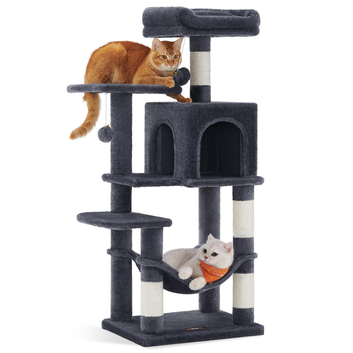 Feandrea Cat Tree Tower, 112 cm, 2 Perches, Hammock, Smoky Gray