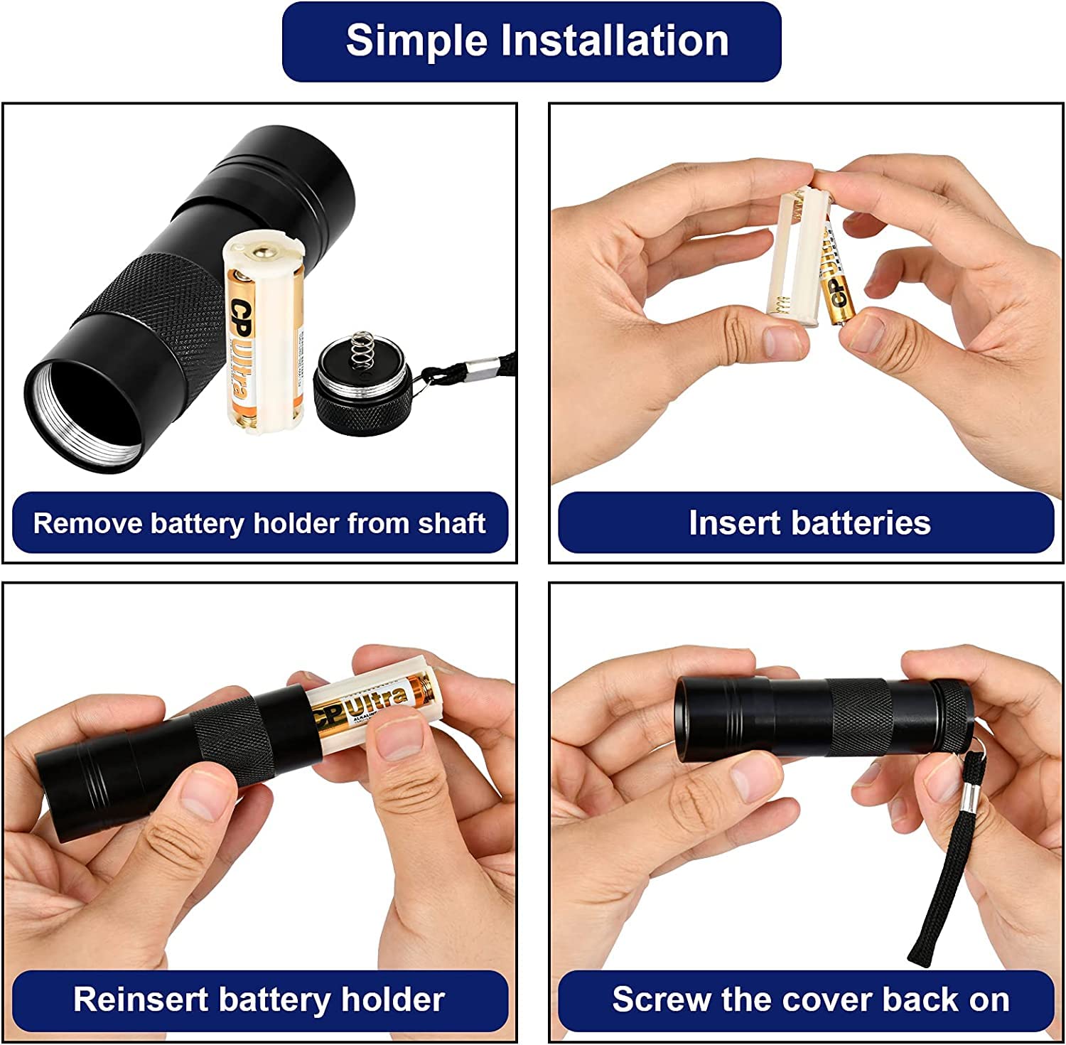 MegaPower (TM) UV Flashlight Black Light 12 LED 395nm Hand-held Detecting Torch for Pet Urine, Stains, Verifying Money Documents, Black - Available at All In One Marketplace Canada