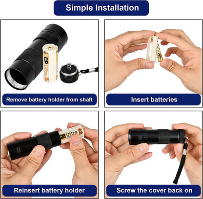 MegaPower (TM) UV Flashlight Black Light 12 LED 395nm Hand-held Detecting Torch for Pet Urine, Stains, Verifying Money Documents, Black - Available at All In One Marketplace Canada