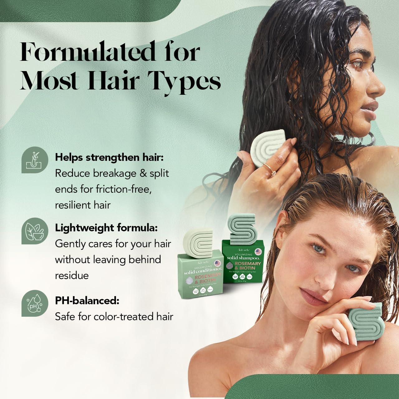 Kitsch Rosemary & Biotin Shampoo and Conditioner Set for Hair Growth - Strengthening, Thickening & Volumizing Shampoo and Conditioner Bar - Paraben, Sulfate & Silicone Free - 2 pack - Available at All In One Marketplace Canada