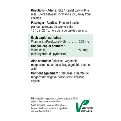 Jamieson Vitamin B6 250 mg, Pyridoxine HCl, Helps Prevent Vitamin B6 Deficiency, Supports Energy Production and Metabolism. Vegetarian, Gluten-Free, 100 Caplets, Proudly Canadian - Available at All In One Marketplace Canada