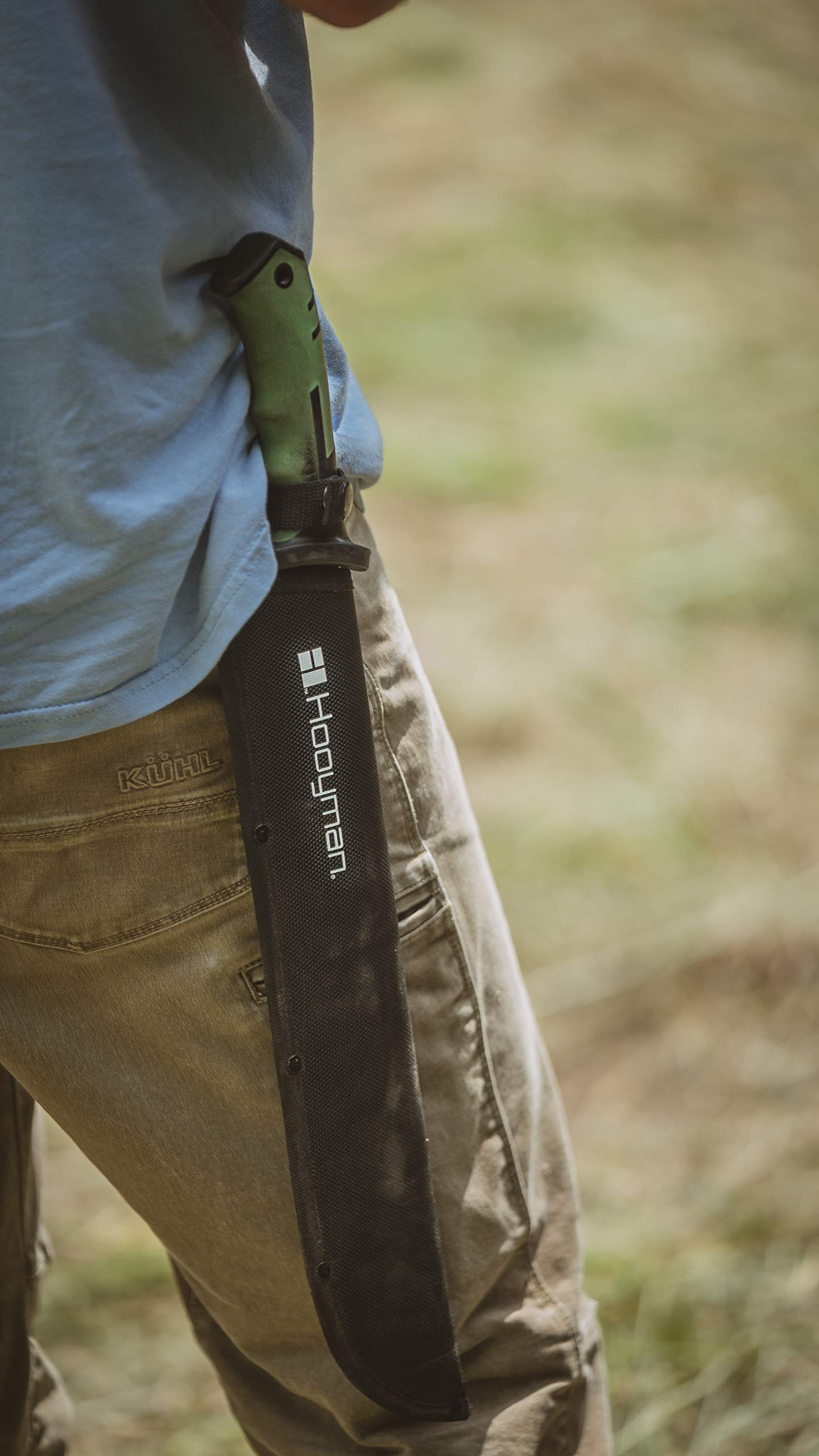 Hooyman Bush Machete with Heavy Duty Construction, Ergonomic No-Slip Handle and Belt Sheath for Gardening, Land Management, Bushcraft, Hunting and Outdoor , Black/Green Hooyman