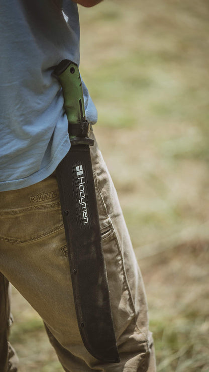 Hooyman Bush Machete with Heavy Duty Construction, Ergonomic No-Slip Handle and Belt Sheath for Gardening, Land Management, Bushcraft, Hunting and Outdoor , Black/Green Hooyman