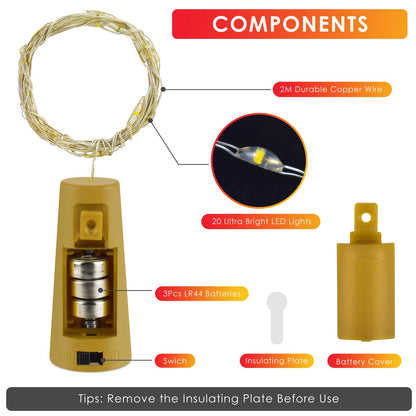 BROTOU 15 Packs Bottle Lights with Cork, Lights for Wine Bottles 7FT 20 LED Battery Powered Copper Wire String Fairy Lights for Mothers Day Christmas Party Wedding Table Home Pub Decor (Cold White) 🍁 All In One Marketplace Canada