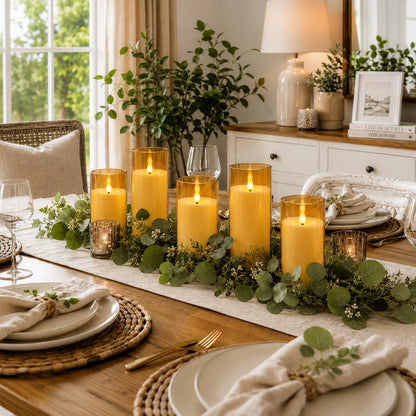 Fo32won Amber Flameless Candles with Remote, LED Pillar Candles Set of 5 🍁 All In One Marketplace Canada