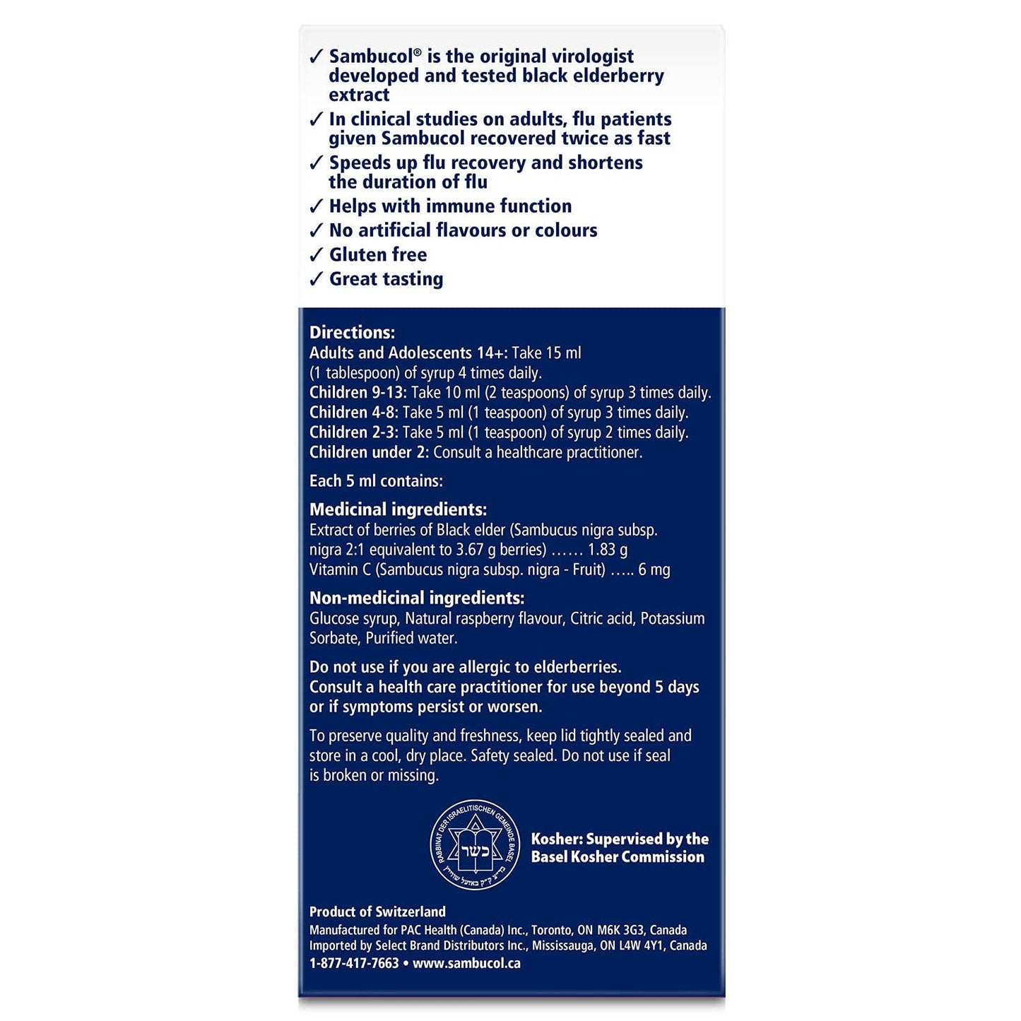 Sambucol Black Elderberry Anti-Viral Flu Care | Quickly Relieves Cold & Flu Symptoms | Immune Support & Antioxidant | Ideal for Families | Syrup, 230 mL, blue - Available at All In One Marketplace Canada