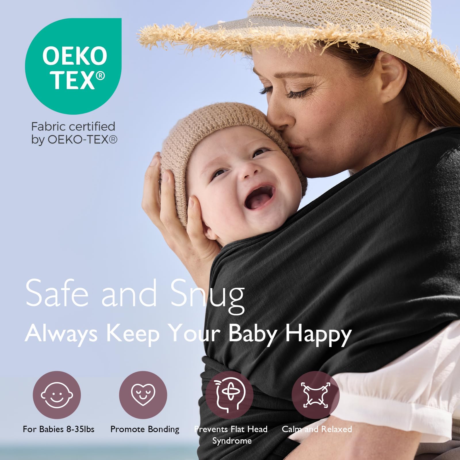 Momcozy Baby Wrap Carrier Slings, Infant Carrier Slings for Newborn up to 50 lbs, Baby Wrap Adjustable for Adult Fits Sizes XXS-XXL, Easy to Wear Baby Carriers, Ergonomic Front Facing/Back, Black