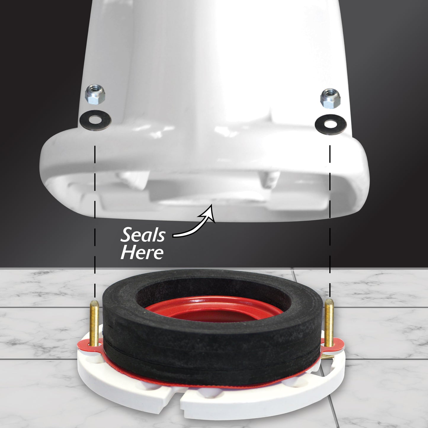 Korky 6000BP Toilet Wax Free 3" Rubber Seal Kit with Hardware, Red Korky