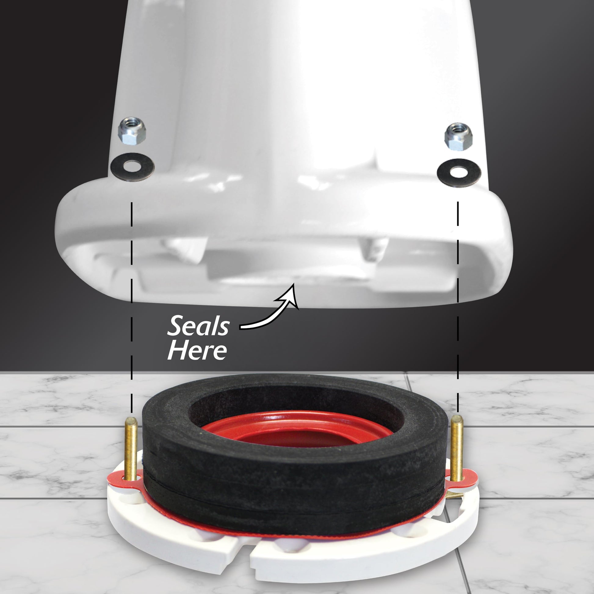 Korky 6000BP Toilet Wax Free 3" Rubber Seal Kit with Hardware, Red Korky