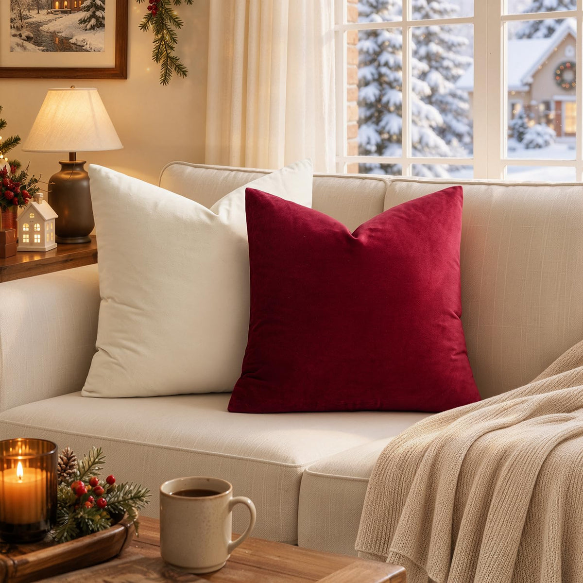 MIULEE Pack of 2 Christmas Velvet Throw Pillow Covers 18x18 Wine Red 🍁 All In One Marketplace Canada