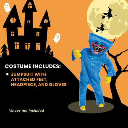 Costume déguisement adulte Huggy Wuggy, costume d'Halloween officiel Poppy Playtime avec coiffe, taille adulte XS/S (28-30)
