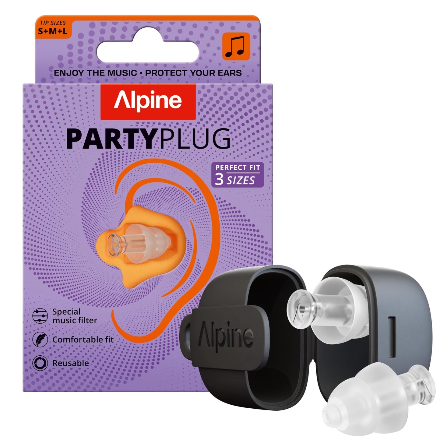 Alpine PartyPlug Concert Ear Plugs - Noise Reduction Ear Plugs for Party, Concert, Festival and Music - Reusable Earplugs (Transparent (Multisize)) Alpine