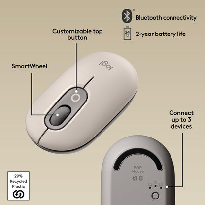 Logitech POP Mouse, Compact and Portable Wireless Bluetooth Mouse - Mist