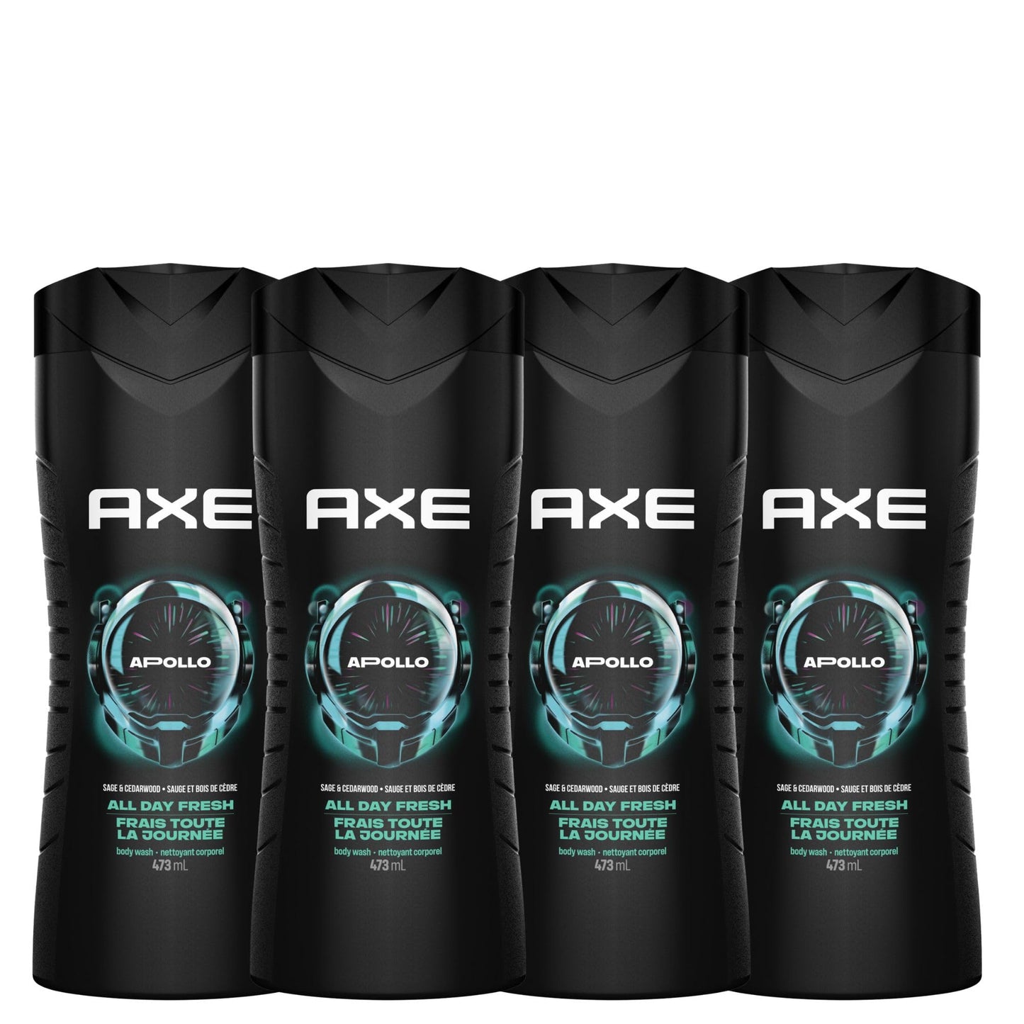 AXE Apollo Men's Body Wash for All Day Freshness, Sage & Cedarwood, with 100% Plant-Based Moisturizers, 473ml (Pack of 4)