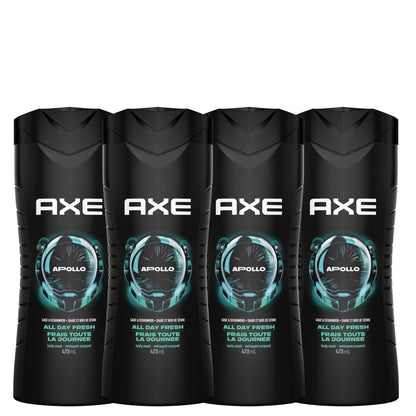 AXE Apollo Men's Body Wash for All Day Freshness, Sage & Cedarwood, with 100% Plant-Based Moisturizers, 473ml (Pack of 4)