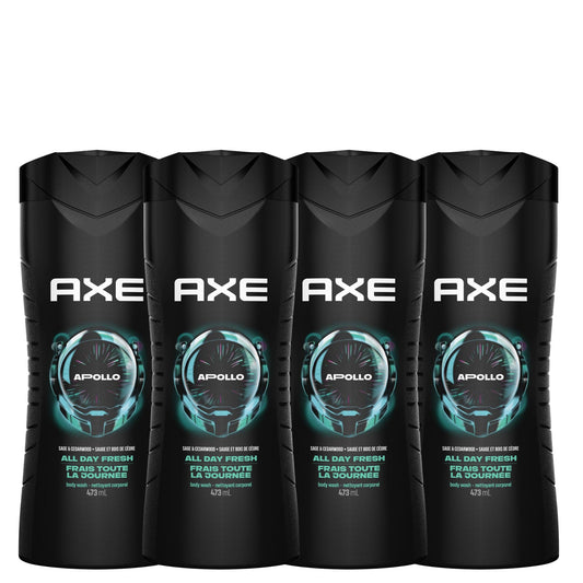 AXE Apollo Men's Body Wash for All Day Freshness, Sage & Cedarwood, with 100% Plant-Based Moisturizers, 473ml (Pack of 4)