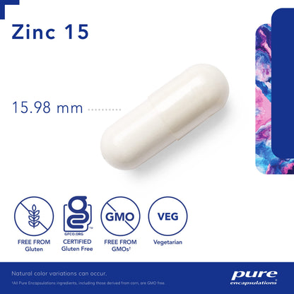 Pure Encapsulations Zinc 15 mg - Zinc Picolinate Supplement for Immune System Support - For Wound Healing - With Premium Zinc Picolinate - 180 Capsules - Available at All In One Marketplace Canada