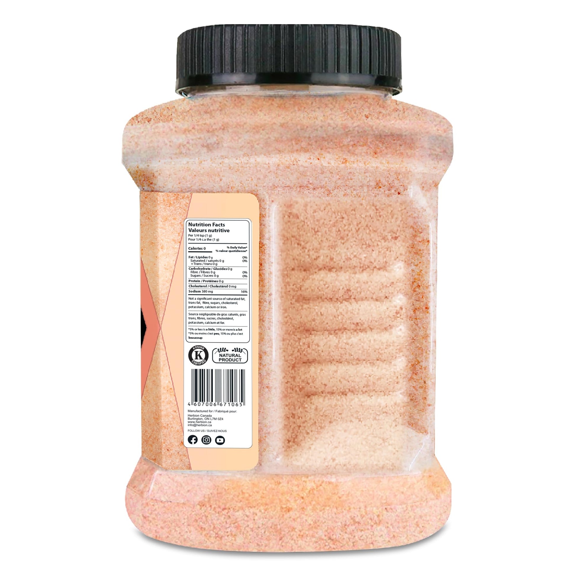 Herbion Naturals Himalayan Pink Salt - Fine Grain - 5 lb. (2.2 Kg) Unbreakable Jar - Kosher Certified - GMO-Free - Vegan - Supreme Quality - Chemical Free