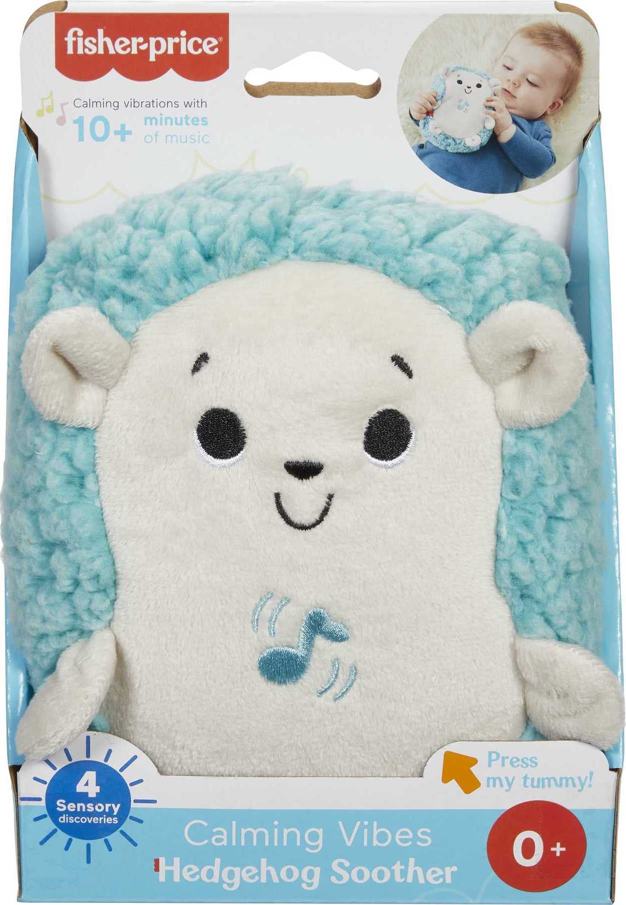 Fisher-Price Baby Musical Toy Calming Vibes Hedgehog Soother Plush Sound Machine with Vibrations for Newborns, Blue Fisher-Price