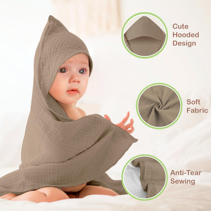 Infancie 100% Organic Cotton Muslin Hooded Baby Towels 2 Pack 81 X 81 CM Shower Towel Soft Breathable Lightweight Quick Dry Gentle On Baby Skin for Newborns and Infants